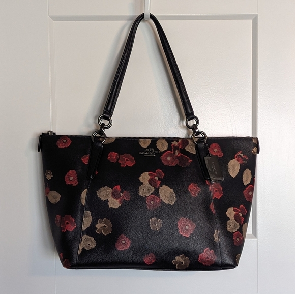 Coach Ava Black Poppy Floral Zipper Tote - Picture 1 of 13